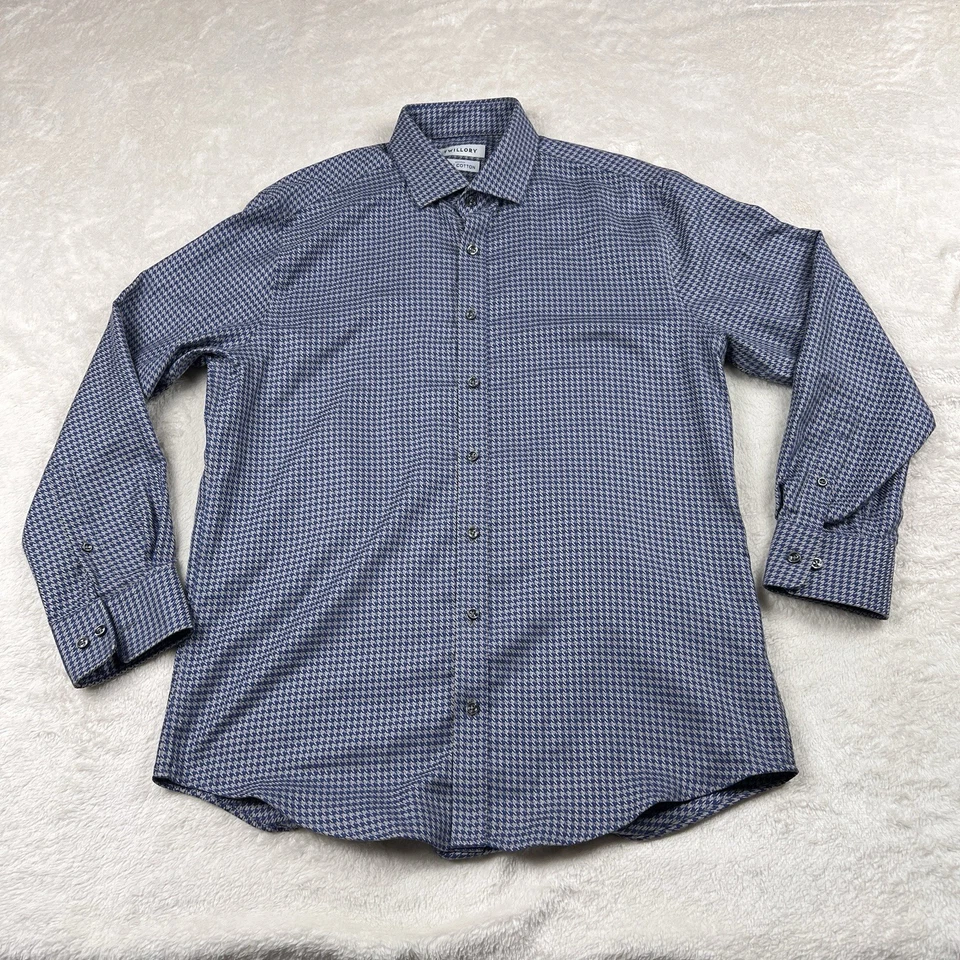 Camisa Twillory Para Hombre 16.5 32/33 Azul Plata Pata de Gallo Abotonada Sin Hierro Sastre Foto 1 de 4
