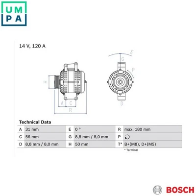 ALTERNATOR 0 986 043 900 FOR MERCEDES-BENZ SPRINTER/Dump/Truck/5-t/3-t/Van/Bus - Image 1 of 4