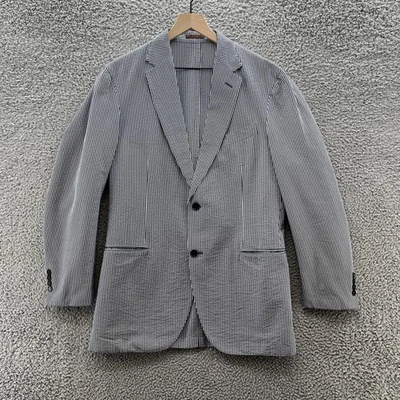 Etro Milano Blazer Mens IT 52 US 42 Blue White Stripe Seersucker Coat Made Italy - Image 1 of 4