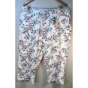 St Johns Bay Pants Womens Plus 18 White Floral Lightweight High Rise Capris NWT - Picture 1 of 10