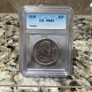 1918 Lincoln - Illinois Half Dollar 50C ICG MS63 - Picture 1 of 2