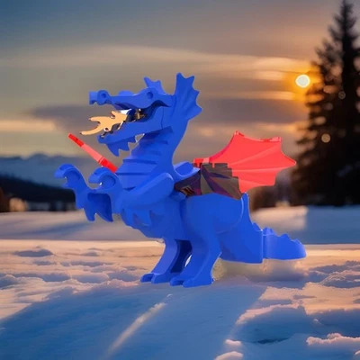 Lego Classic Blue Dragon Figure w Red Wings, 6056 6076 6082 6087 (CUSTOM) - Image 1 of 4