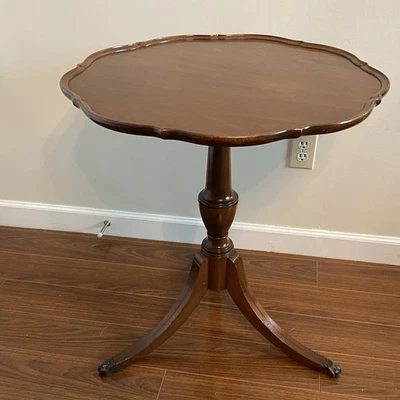 1940"s Pie Crust Table with Protective Glass Top  - Image 1 of 4