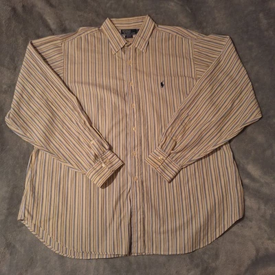 Polo Ralph Lauren Andrew Shirt Men 18 36/37 Long Sleeve Yellow/Blue Stripe - Image 1 of 4