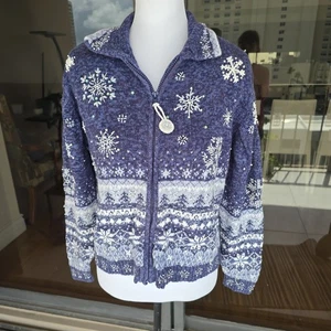 Vintage Diadem Schneeflocke Pullover handbestickt Reißverschluss Strickjacke Größe PXL - Bild 1 von 11