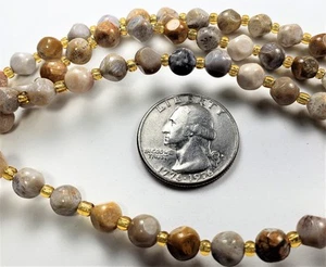 6mm Fossil Jasper Faceted Magic Square Gemstone Beads 8-Inch Strand - Picture 1 of 1