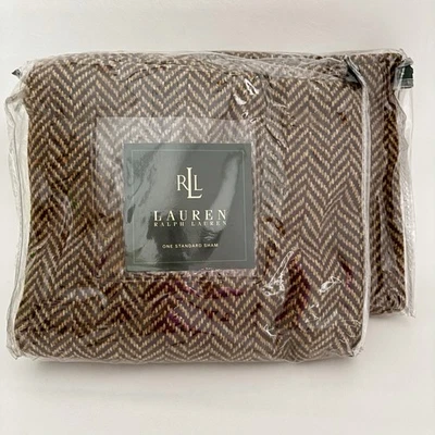 Funda de almohada estándar de espiga marrón Ralph Lauren 2 piezas fundas 100 % lana nueva en paquete Foto 1 de 4