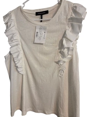 Camiseta sin mangas BCBGMAXAZRIA con volantes a cada lado talla pequeña, blanca Foto 1 de 3