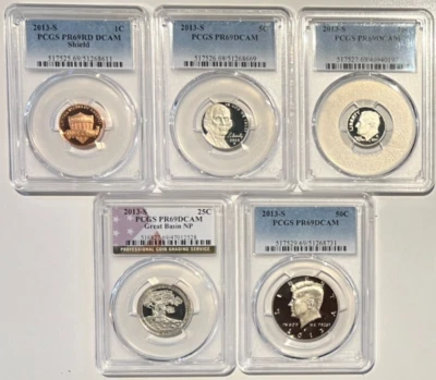 ⭒ 2013-S Proof Set Date 5 Coin Newly Graded PCGS PR69 DCAM Perfect Gift - Image 1 of 3