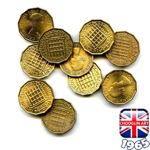 Set of (x10) BRITISH 1965 ELIZABETH II THREEPENCE coins, 60 Years Old! - Picture 1 of 1