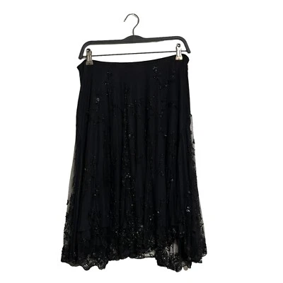 RALPH LAUREN Midi Beaded Cocktail Skirt Women’s Size 10 Tulle Swing Panel Black - image 1 of 3
