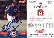 Rafael Ynoa Signed 2013 Grandstand Chattanooga Lookouts #NNO Card Auto AU