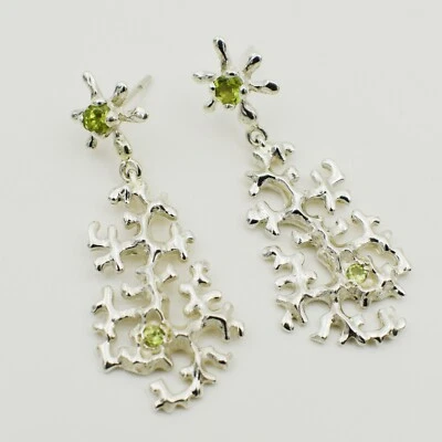 Peridot Gemstone 925 Sterling Silver Dangle Earrings Mother's Day Gift Jewelry - Image 1 of 4