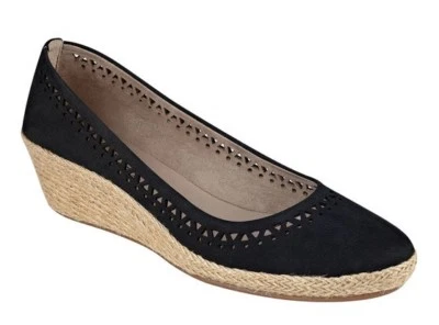 Easy Spirit Derely wedge pumps espadrilles leather black sz 9.5 Med NEW   - Image 1 of 4