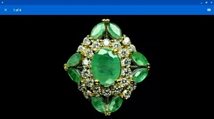 NATÜRLICHER GRÜNER SMARAGD & WEISSER CZ RING 925 STERLINGSILBER WEISSVERGOLDET GR.6 - Bild 1 von 3