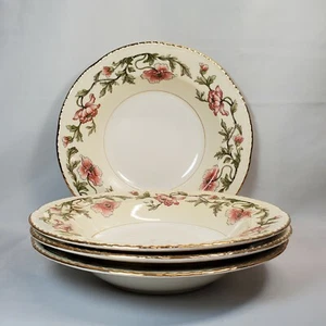 Vintage Homer Laughlin Pink Floral W146 Rim Soup Bowls 8.5" Set 4 L46N6 USA - Picture 1 of 5