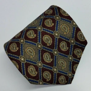 Geoffrey Beene Classic Silk Tie Burgundy Tan Geometric Plaid (1741) - Picture 1 of 5