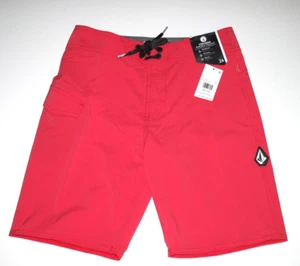 Volcom Boy's 26/12 Mod Tech Lido Solid Board Shorts Red Stretch - Picture 1 of 2