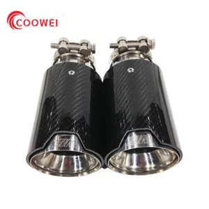 2PCS Silver+ Carbon Fiber Exhaust Tip For M Performance BMW Universal Pipes Tips - Bild 1 von 8