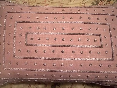 Surya ~ Beaded rectangular lumbar pillow 19 X 13 Mauve - Image 1 of 4