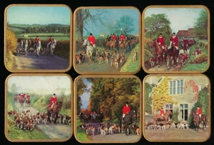 Set of 6 Vintage Drink Coasters Fox Hunting Scenes Made in England Win-El-Ware - Picture 1 of 2