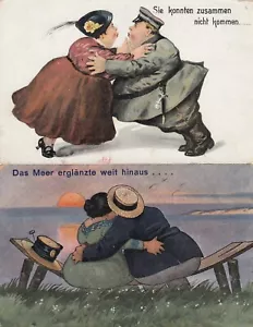 Spessa coppia di innamorati lotto 2 cartolina artista antico matrimonio amore umorismo 2310044 - Foto 1 di 2
