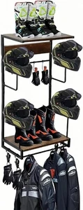 3 In 1 Helmet Holder Wall Mount Retro 3 Tier Motorcycle & Gear Rack - Picture 1 of 7