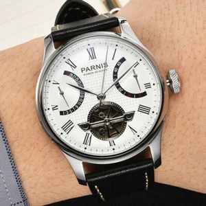 Movimiento Power Reserve PARNIS Hombre 43mm Reloj Automático Correa Reloj Negro - Imagen 1 de 7