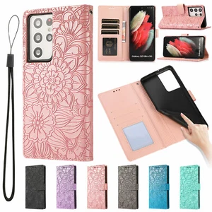 Flower Leather Flip Wallet Case For Samsung S24 Ultra S23+ S22 S21 S20 FE Note20 - Picture 1 of 42