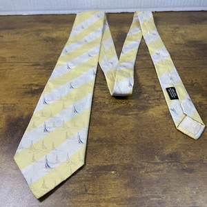 Paul Stuart Yellow/White Sail Boat Tie 100% Silk Made In Italy 56 Inch Length - Picture 1 of 6