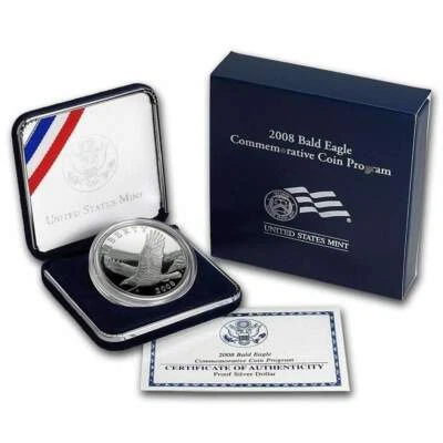 (1) 2008 P Bald Eagle Commemorative Silver Dollar $1 Proof Coin w/Box & COA - Image 1 of 2