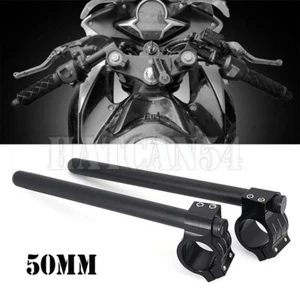 Black 50mm Motorcycle Clip On Handlebar Fork Aluminum Separate Handle Set - Picture 1 of 10