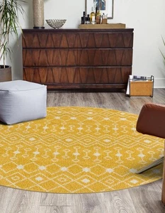 Tribal Trellis Collection Area Rug - Alaoui (3' 3" Round Yellow/Ivory) - Picture 1 of 5