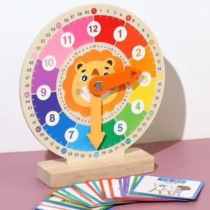 Wooden Teaching Clock Time Learning Teaching Aid Portable Learning Activities - Picture 1 of 5