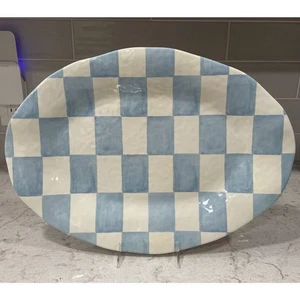 BABY BLUE CHECKERED 18x13” Oval Serving Platter Serve Tray Party Melamine Blend - Picture 1 of 6