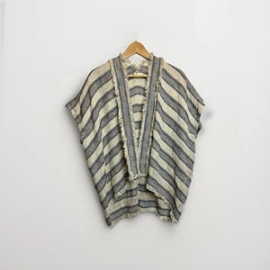 Maje 'Vona' Striped Jacquard Fringed Waistcoat Cardigan Poncho One Size - Picture 1 of 15