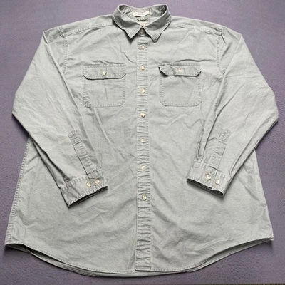 LL Bean Shirt Mens XL Tall Green Canvas Traditional Fit Twill Button Pocket - Image 1 of 4