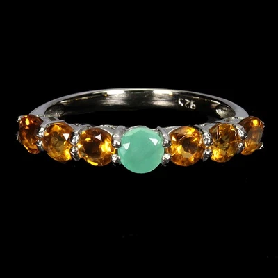 925 Sterling Silver Ring Round Emerald 4mm Citrine Gemstone Jewelry Size 8 - Image 1 of 4