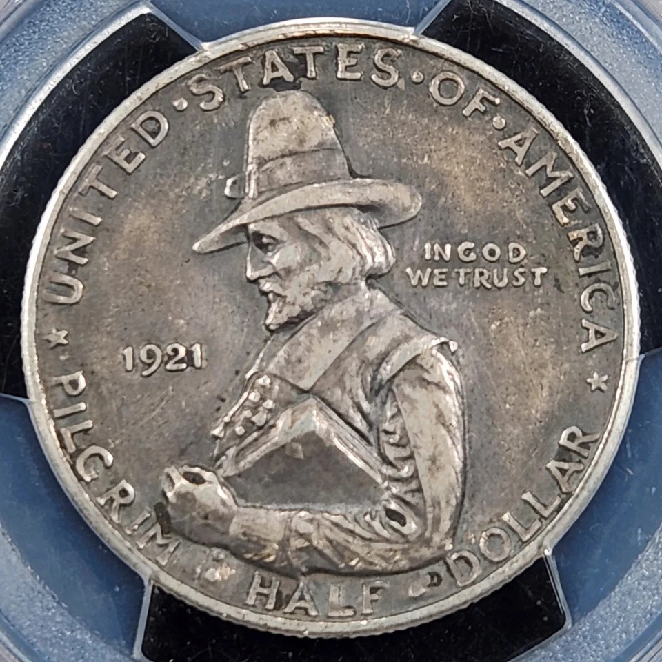 Silver 1921 Pilgrim 50c Half Dollar Commemorative | PCGS XF Details - Cleaned - Image 1 of 3