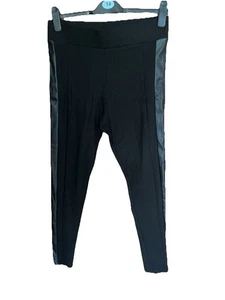 F&F Black Leggings With Wet Look Side Panel, Size 14 - Picture 1 of 4