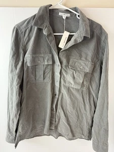 James Perse Corduroy Women’s Button Down Shirt Gray V Neck Soft Blouse Top Sz L - Picture 1 of 7