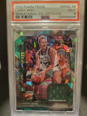 2020-21 Prizm Sensational Swatches Larry Bird Green Ice (GWJ) (44/56) PSA9 MINT  - Image 1 of 4
