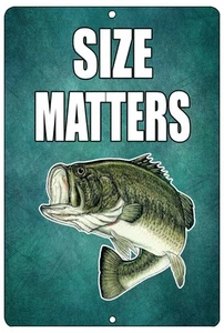 Funny Size Matters Fishing Metal Tin Sign Wall Decor Bass Fish Man Cave Bar - Picture 1 of 4