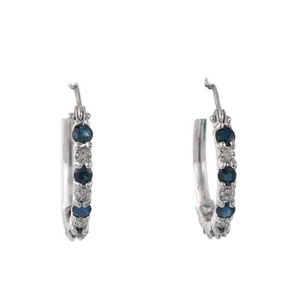 Diamond Sapphire Round Hoop Earrings 10K White Gold 0.77 CTW 0.78" Estate - Picture 1 of 9