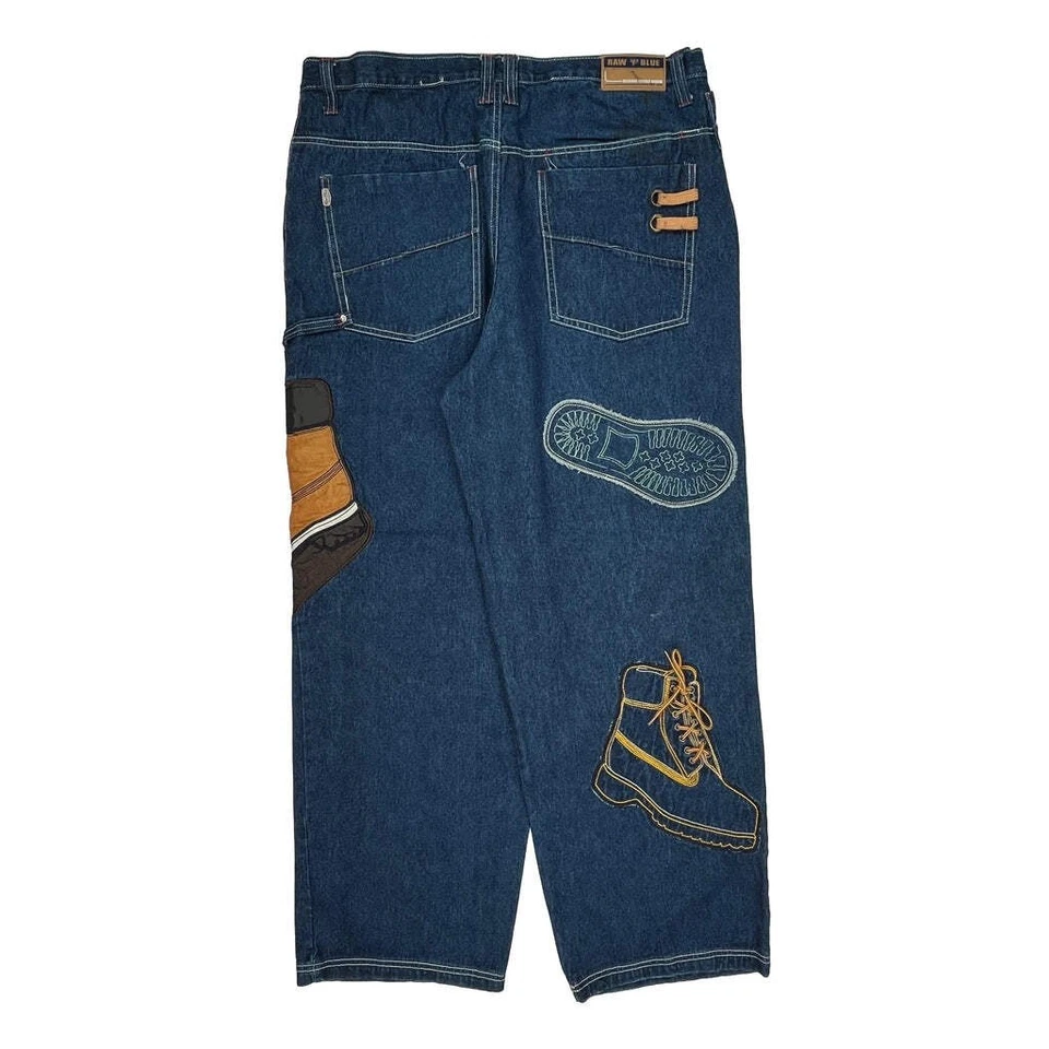 Pantalones de mezclilla azul crudo - 40W 33L algodón dorado Foto 1 de 4