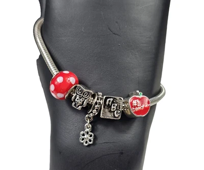 TEACHER APRECIATION Pulsera ENCANTO Plata Regalo Vidrio, Esmalte #1 Maestro Manzana Foto 1 de 4