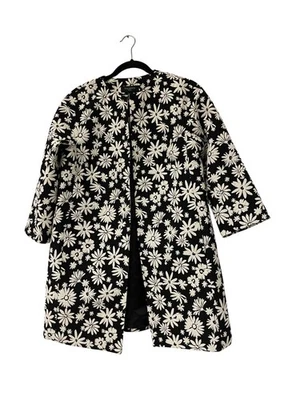 Abrigo Talbots Mujer Jacquard 8P Negro Blanco Floral Margaritas Bolsillos Largo Medio Nuevo con Etiquetas Foto 1 de 4