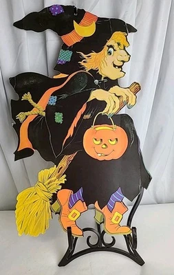 De Colección Eureka EE. UU. Doble Cara Colgante Troquelado Bruja en Escoba con Jack O Linterna 20" Foto 1 de 4