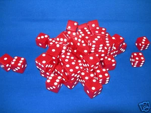 DADOS ROJOS OPACOS CON PEPITAS BLANCAS 16mm (PACK 100) BUNCO - Imagen 1 de 2