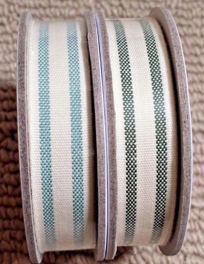 2 STAMPIN UP Mossy Meadow Ribbon , Lost Lagoon  5/8" Striped Cotton Ribbon NEW - Image 1 of 1